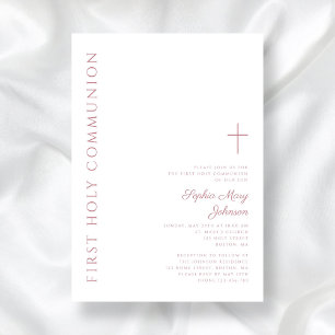 Modern Elegant Pink Cross Girl First Communion Invitation