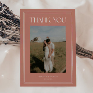 Modern Elegant Pink Dusty Rose Wedding Photo Thank You Card