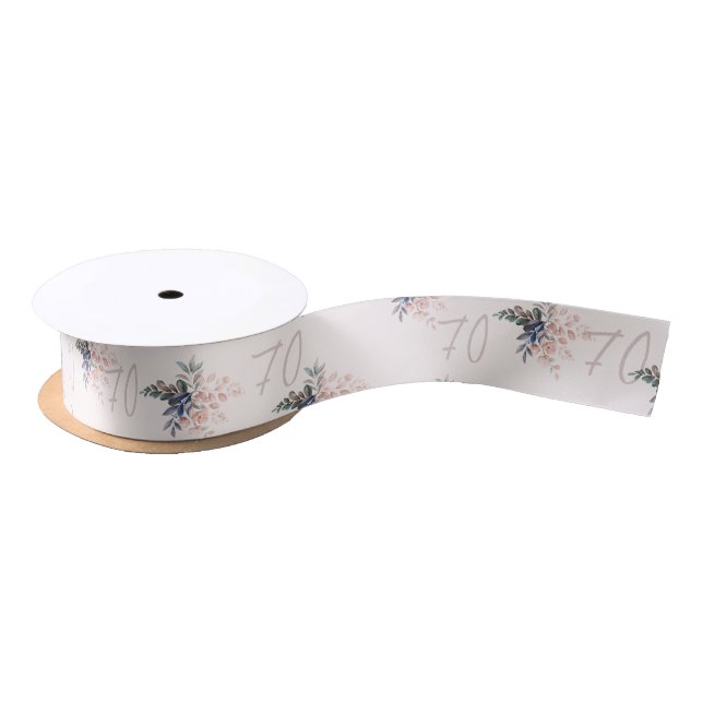 Modern Elegant Pink Floral 70th Birthday Satin Ribbon (Spool)