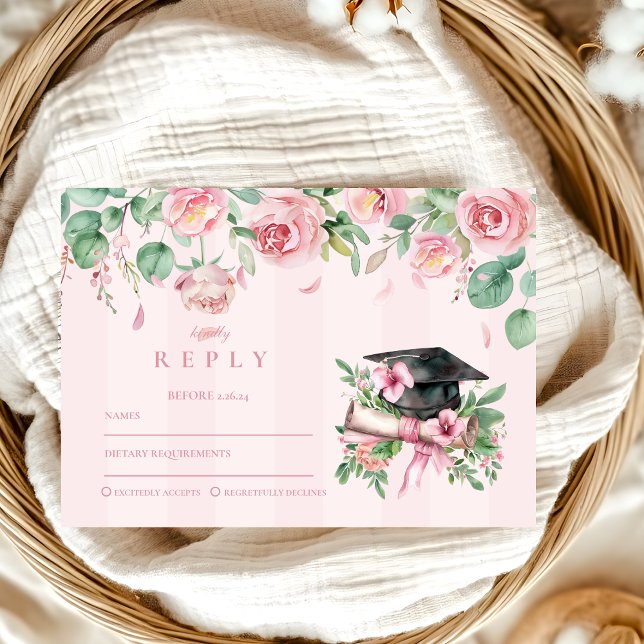 Modern Elegant  Pink Floral Graduation RSVP Card (Creator Uploaded)