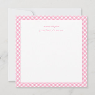 Modern Elegant Pink Gingham Baby Nursery Note Card
