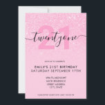 Modern Elegant Pink Glitter 21st Birthday Invitation<br><div class="desc">Modern girly feminine pink 21st Birthday Invitation. Minimalist 21st birthday invitation template design featuring elegant calligraphy hand lettered script font and pink glitter design.</div>