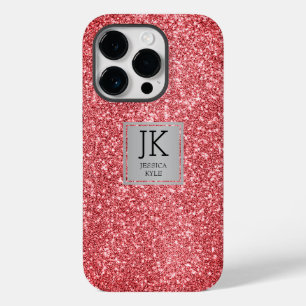 Modern Elegant Pink Glitter Monogrammed Name Case-Mate iPhone 14 Pro Case