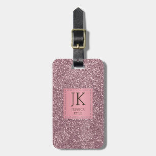 Modern Elegant Pink Glitter Monogrammed Name Luggage Tag