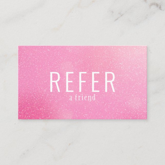 Modern Elegant Pink Glitter Referral Card (Front)