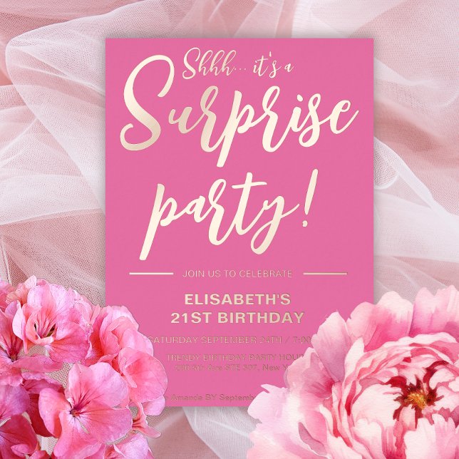 Modern Elegant Pink&Gold 21st Surprise Birthday  (Creator Uploaded)