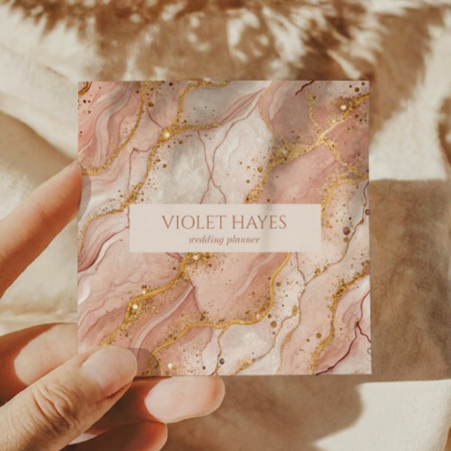Modern Elegant Pink Gold Beige Marble Square Business Card (Creator Uploaded)