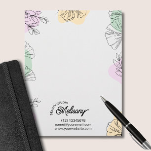 Modern Elegant Pink Gold Green Floral Line Art Custom Letterhead