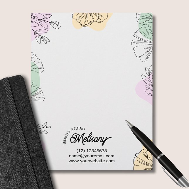 Modern Elegant Pink Gold Green Floral Line Art  Custom Letterhead (Creator Uploaded)
