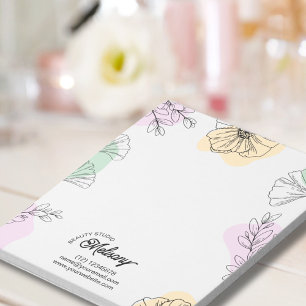 Modern Elegant Pink Gold Green Floral Line Art  Notepad