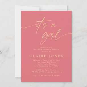 Modern Elegant Pink Gold Its a Girl Baby Shower  Invitation