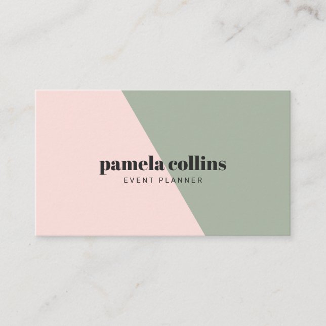 Modern elegant pink green minimalist colour block business card (Front)