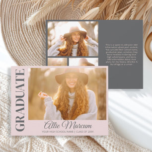 Modern Elegant Pink Grey 4 Photo Graduation Invitation
