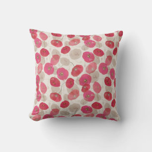 Modern Elegant Pink Grey Poppy Flowers Cushion