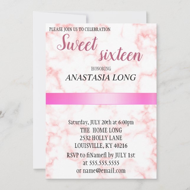 Modern, Elegant Pink Marble Save The Date (Front)