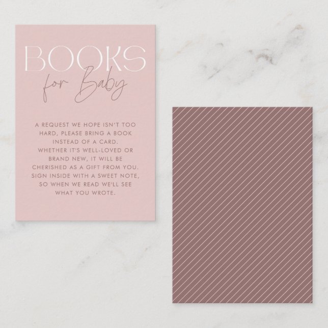 Modern Elegant Pink Mauve Script Books for Baby Enclosure Card (Front/Back)
