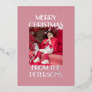 Modern Elegant Pink Merry Christmas Photo Silver