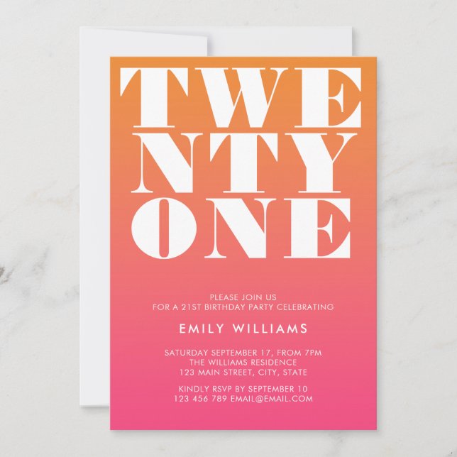 Modern Elegant Pink Orange Bold Typography Invitation (Front)