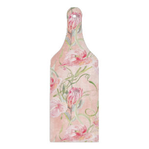 Modern Elegant Pink Peace Lilies On Peach Silk Cutting Board