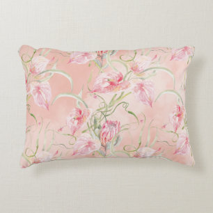 Modern Elegant Pink Peace Lilies On Peach Silk Decorative Cushion
