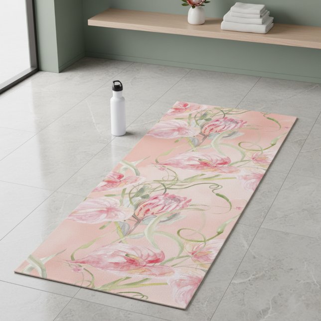 Modern Elegant Pink Peace Lilies On Peach Silk Yoga Mat (Creator Uploaded)