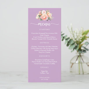 Modern Elegant Pink Peony Lilac Wedding Menu