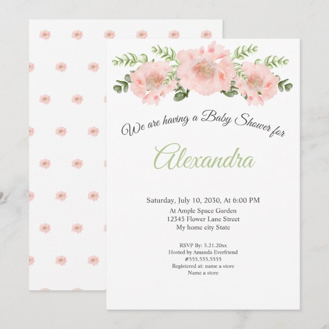 Modern Elegant  Pink Poppy floral graduation Annou Announcement (Front/Back)