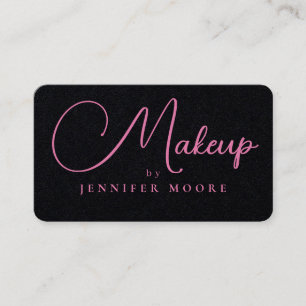 Modern Elegant Pink Premium Black Makeup Script Business Card