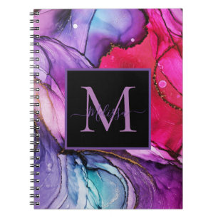 Modern Elegant Pink, Purple Marbled Monogram Notebook