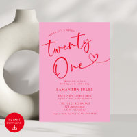 Modern Elegant Pink Red 21st Birthday Party