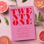 Modern Elegant Pink Red Bold 21st Birthday Invitation<br><div class="desc">Modern 21st birthday invitation featuring elegant bold typography and minimalist design.</div>