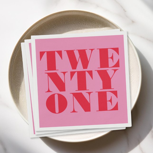 Modern Elegant Pink Red Bold 21st Birthday Napkin (Creator Uploaded)