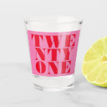 Modern Elegant Pink Red Bold 21st Birthday Shot Glass<br><div class="desc">Modern 21st birthday shot glass featuring elegant bold typography and minimalist design.</div>