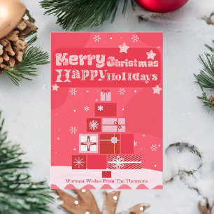 Modern Elegant Pink Red Merry Christmas Holiday Card