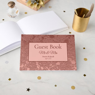Modern Elegant Pink Rose Gold Floral Wedding Guest Book