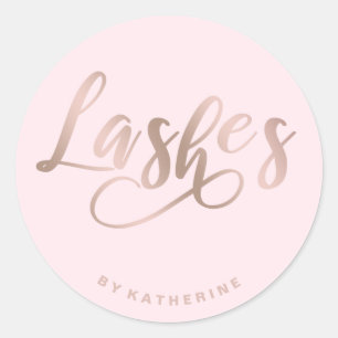 Modern elegant pink & rose gold lashes extension classic round sticker