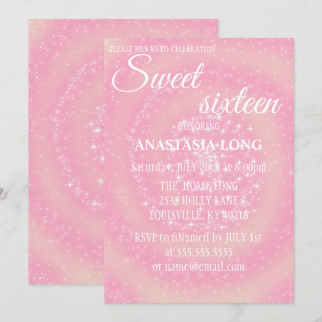 Modern, Elegant Pink Sparkly  Save The Date (Front/Back)