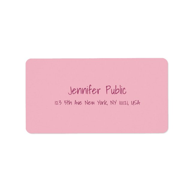 Modern Elegant Pink Template Hand Script Simple Label (Front)