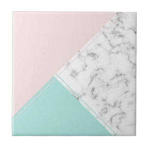 Modern elegant pink turquoise marble tile