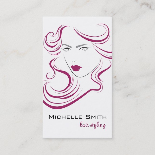 Modern Elegant Pink Wavy Hair Salon Beauty Girl  Business Card (Front)