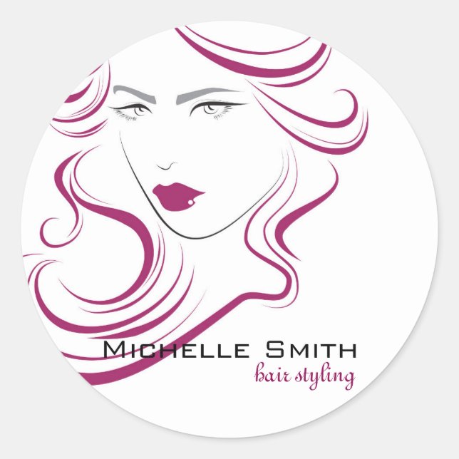 Modern Elegant Pink Wavy Hair Salon Beauty Girl  Classic Round Sticker (Front)