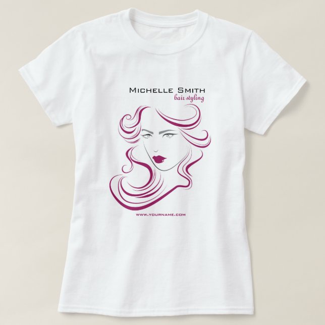 Modern Elegant Pink Wavy Hair Salon Beauty Girl  T-Shirt (Design Front)