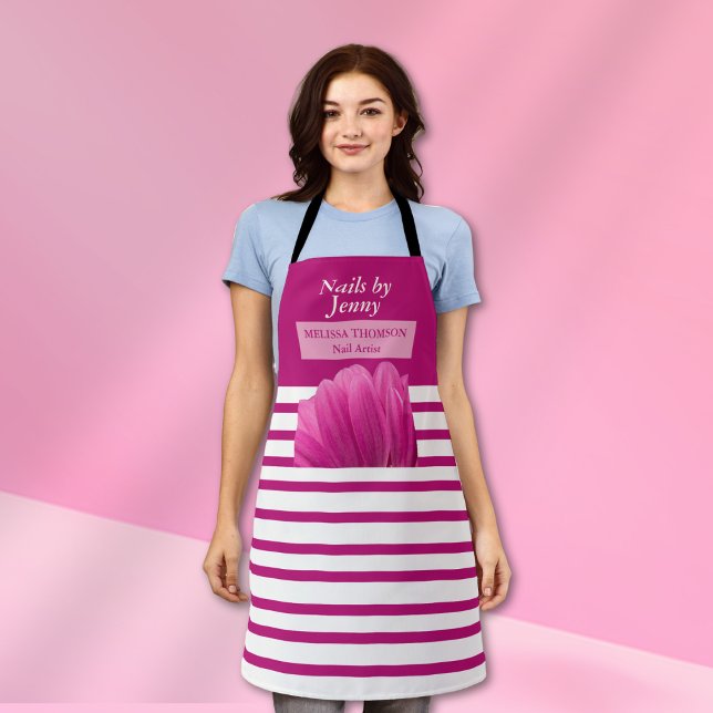 Modern Elegant Pink White Floral Nail Salon Apron (Creator Uploaded)