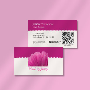 Modern Elegant Pink White Floral Nail Salon Business Card