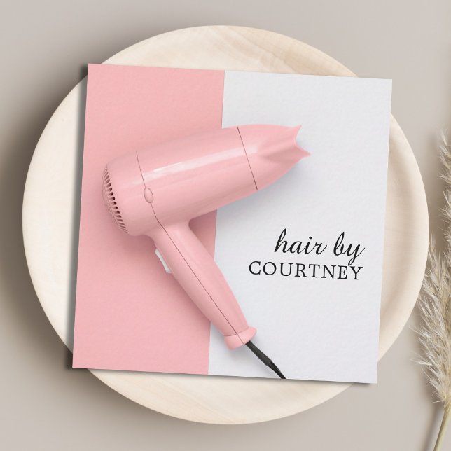 Modern Elegant Pink White Hair Stylist Photo Square Business Card (Creator Uploaded)