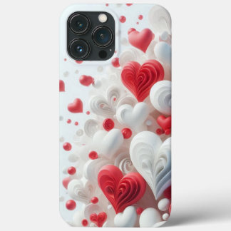 Modern elegant pink white heart valentine iPhone 13 pro max case