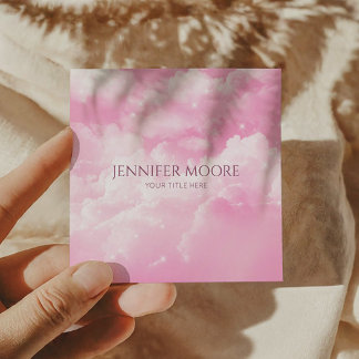 Modern Elegant Pink White Sparkle Clouds Custom  Square Business Card
