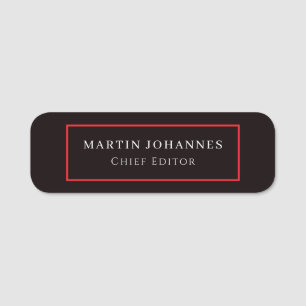 Modern Elegant Plain Black Minimalist Name Tag