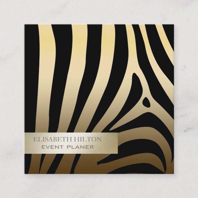Modern elegant plain faux gold zebra texture square business card (Front)