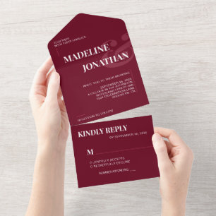 Modern Elegant Plain Plum Bold Wedding RSVP All In One Invitation